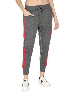 women striped straight joggers with drawstring waist