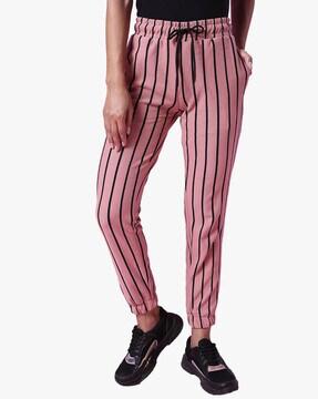 women striped straight joggers with insert pockets