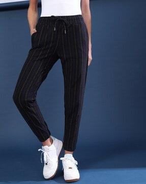 women striped straight joggers with insert pockets