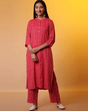 women striped straight kurta & palazzos set