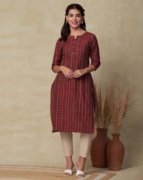 women striped straight kurta & pants set