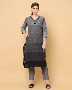 women striped straight kurta & pants set