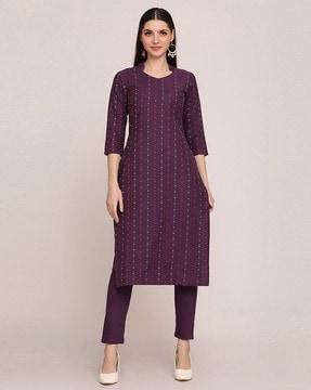 women striped straight kurta & pants set