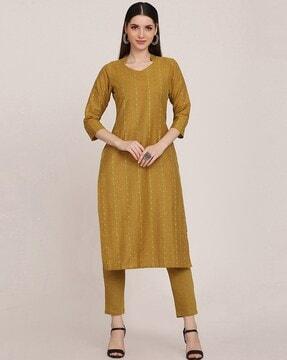 women striped straight kurta & pants set