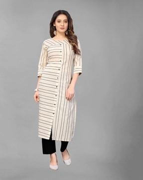 women striped straight kurta pants set