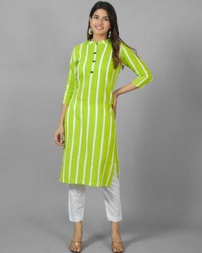 women striped straight kurta set