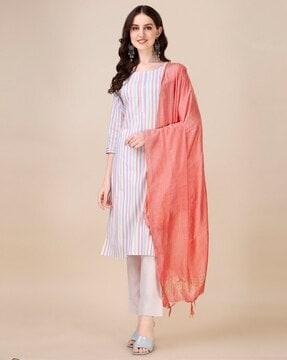 women striped straight kurta set