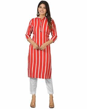 women striped straight kurta set