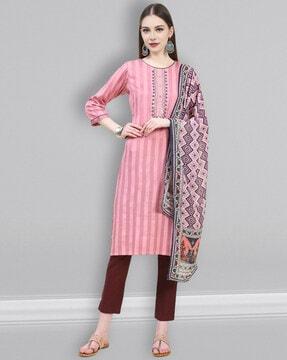 women striped straight kurta set