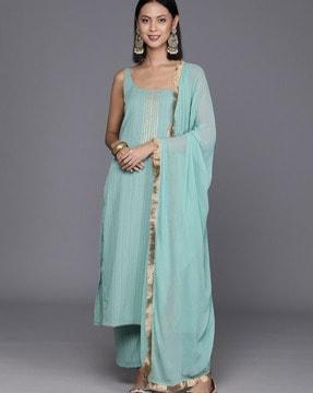 women striped straight kurta set