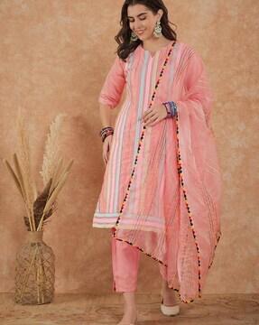 women striped straight kurta set