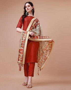 women striped straight kurta set