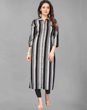 women striped straight kurta set