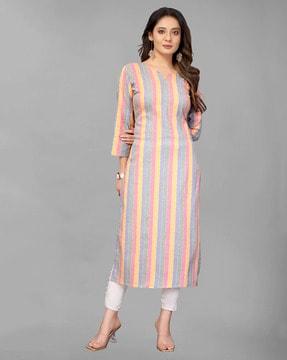 women striped straight kurta set