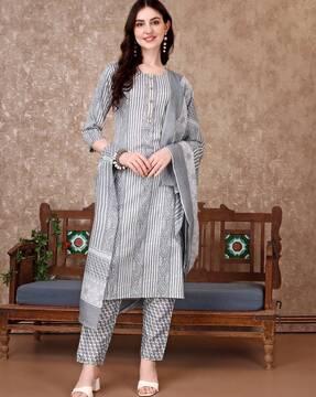 women striped straight kurta set