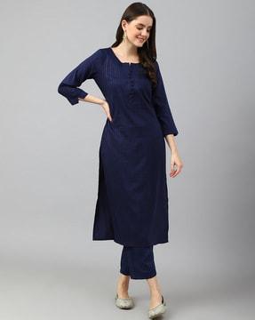 women striped straight kurta set