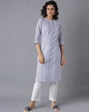 women striped straight kurta set