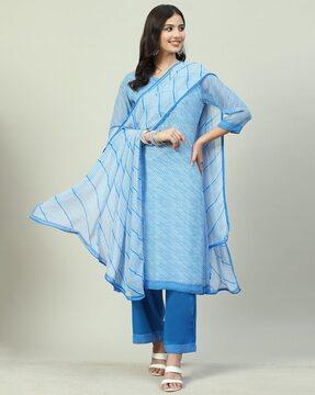 women striped straight kurta suit set