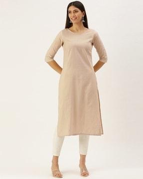 women striped straight kurta with bracelet sleeves