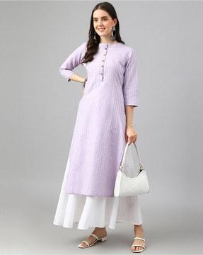 women striped straight kurta with bracelet sleeves