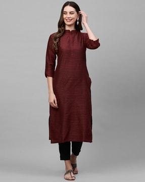 women striped straight kurta with button accent