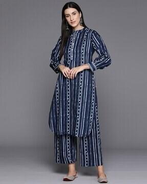 women striped straight kurta with palazzos