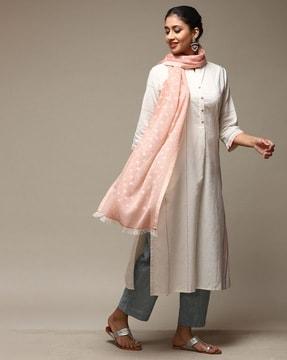 women striped straight kurta with pants & dupatta