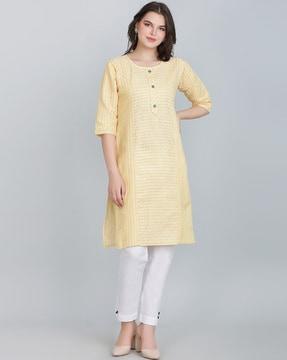 women striped straight kurta with pants