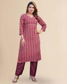 women striped straight kurta with pants