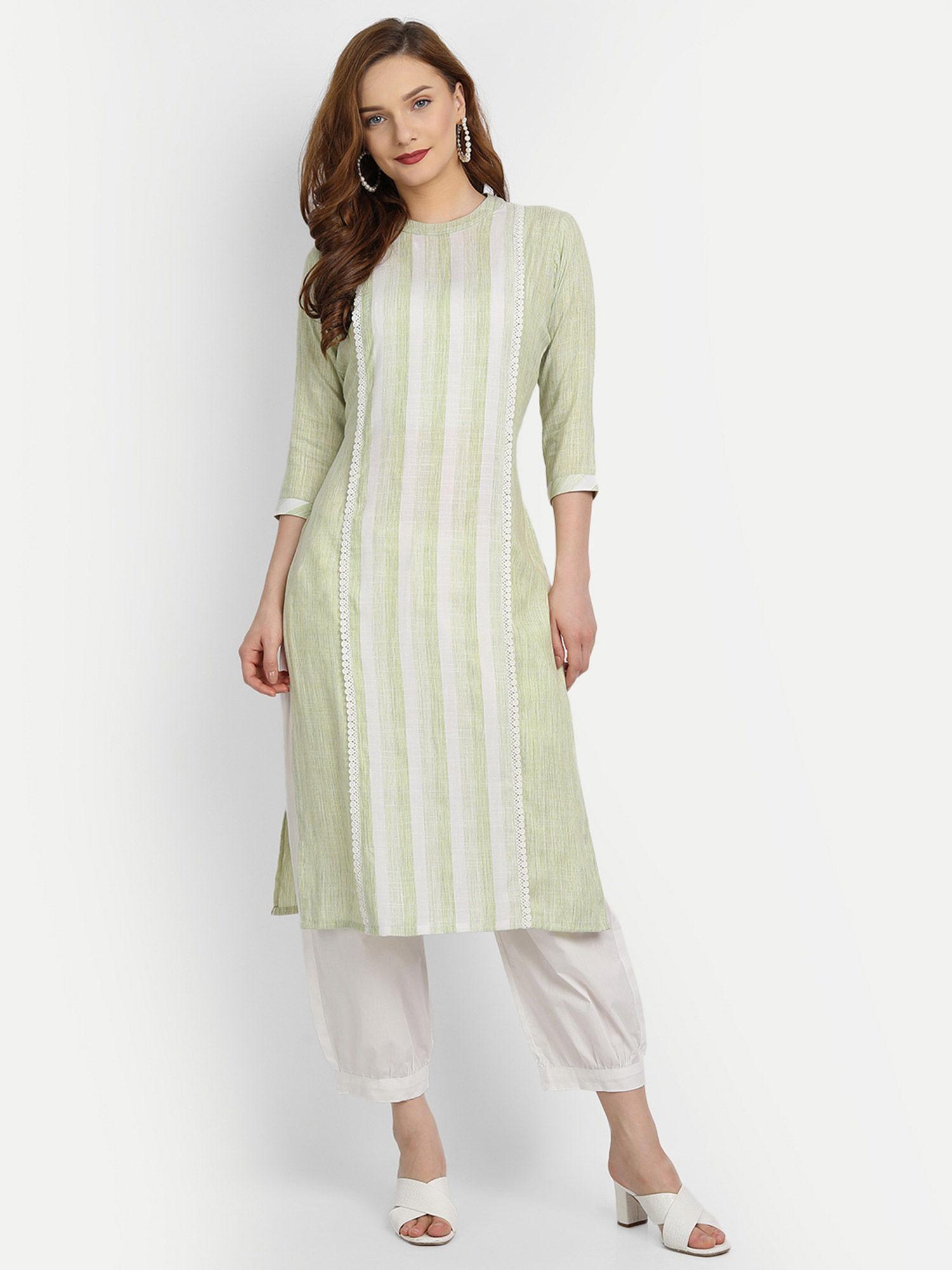 women striped straight kurta