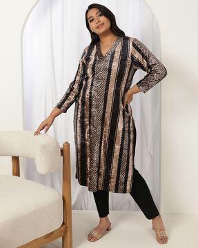 women striped straight kurta