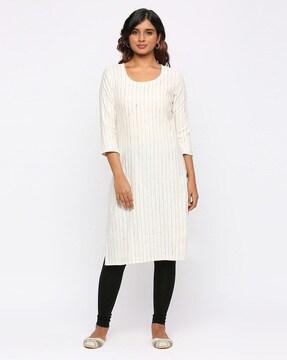 women striped straight kurta