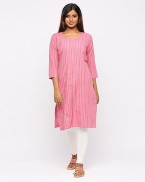 women striped straight kurta