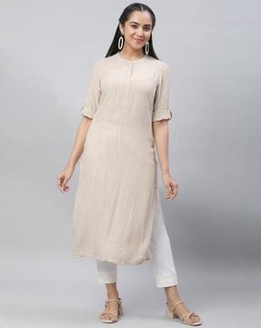 women striped straight kurta