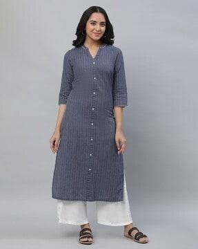 women striped straight kurta