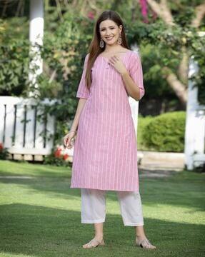 women striped straight kurta