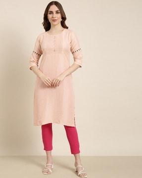 women striped straight kurta