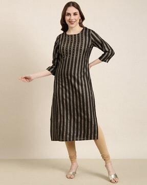 women striped straight kurta