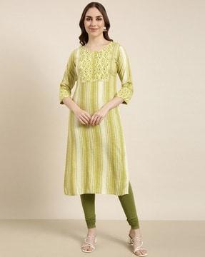 women striped straight kurta