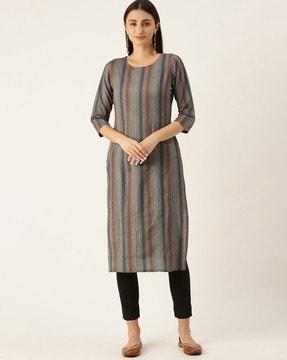 women striped straight kurta