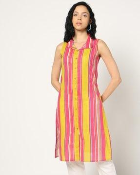 women striped straight kurta