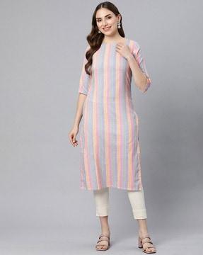 women striped straight kurta