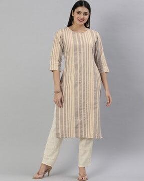 women striped straight kurta