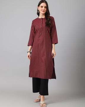 women striped straight kurta