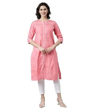 women striped straight kurta