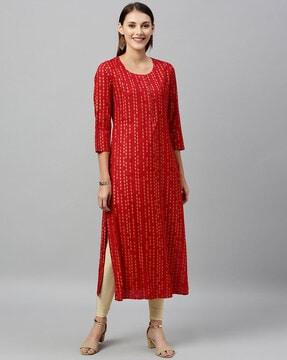 women striped straight kurta