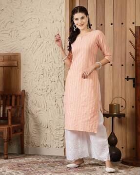 women striped straight kurta