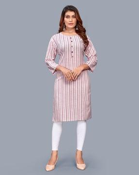 women striped straight kurta