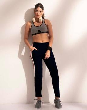 women striped straight track pants with elasticated waistband