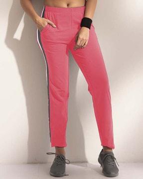 women striped straight track pants with elasticated waistband